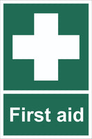 First Aid Sign, Self Adhesive Vinyl, 1mm PVC, 5mm Correx Board