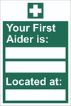 First Aid Your First Aider Is Located At Sign, Self Adhesive Vinyl, 1mm PVC,