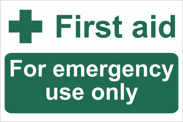 First Aid For Emergency Use Only Sign, Self Adhesive Vinyl, 1mm PVC,