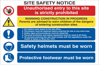 Site Safety Notice - Unauthorised Entry is Prohibited Sign, Self Adhesive Vinyl, 1mm PVC, 5mm Correx Board