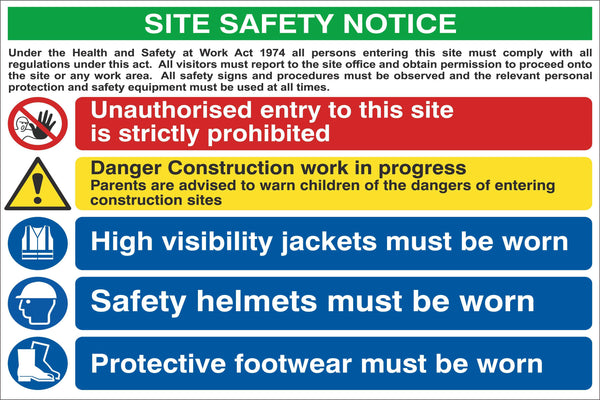 Site Safety Notice - Unauthorised Entry is Prohibited Sign, Self Adhesive Vinyl, 1mm PVC, 5mm Correx Board