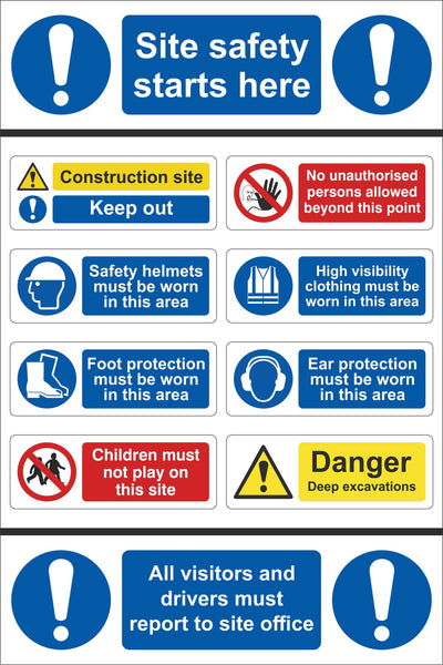Site Safety Starts Here Sign, Self Adhesive Vinyl, 1mm PVC, 5mm Correx Board