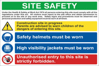 Site Safety Sign, Self Adhesive Vinyl, 1mm PVC, 5mm Correx Board