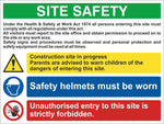 Site Safety Version 9 Sign, Self Adhesive Vinyl, 1mm PVC, 5mm Correx Board