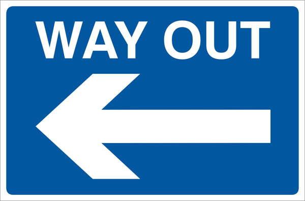 Way out left Sign, Self Adhesive Vinyl, 1mm PVC, 5mm Correx Board
