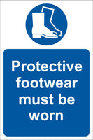 Protective footwear must be worn Sign, Self Adhesive Vinyl, 1mm PVC, 5mm Correx Board