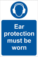 Ear protection must be worn Sign, Self Adhesive Vinyl, 1mm PVC, 5mm Correx Board