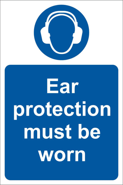 Ear protection must be worn Sign, Self Adhesive Vinyl, 1mm PVC, 5mm Correx Board