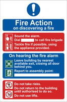 Fire action sign 1 Sign, Self Adhesive Vinyl, 1mm PVC, 5mm Correx Board