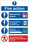 Fire action sign 2 Sign, Self Adhesive Vinyl, 1mm PVC, 5mm Correx Board