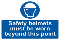 Safety helmets must be worn beyond this point Sign, Self Adhesive Vinyl, 1mm PVC, 5mm Correx Board