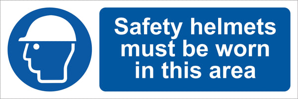 Safety helmets must be worn in this area Sign, Self Adhesive Vinyl, 1mm PVC, 5mm Correx Board