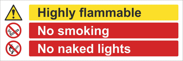 Highly Flammable Sign, Self Adhesive Vinyl, 1mm PVC, 5mm Correx Board