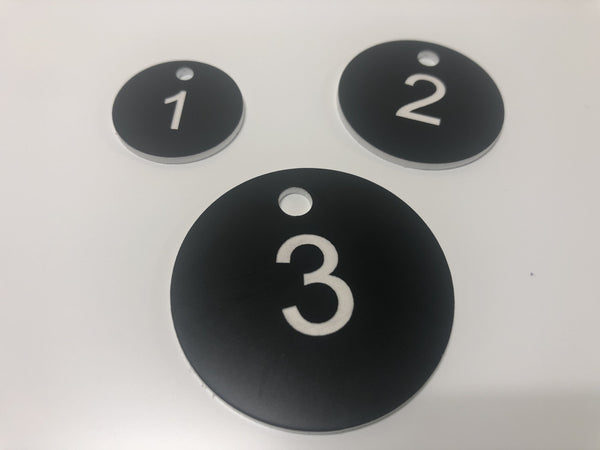 Engraved Valve Tag, BLACK with WHITE TEXT, Multiple Sizes and Options