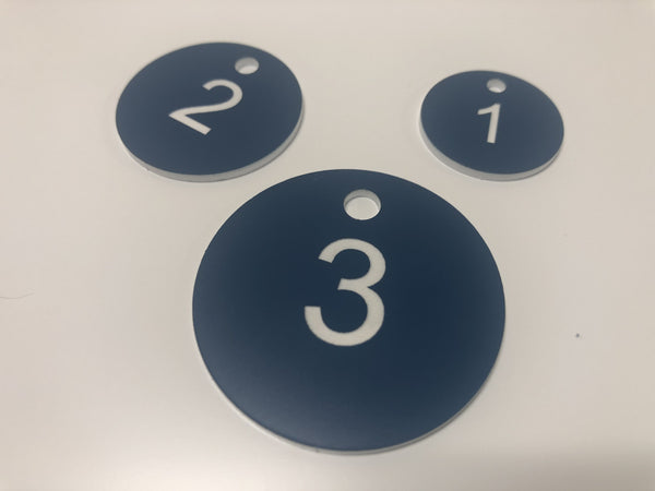 Engraved Valve Tag, BLUE with WHITE TEXT, Multiple Sizes and Options