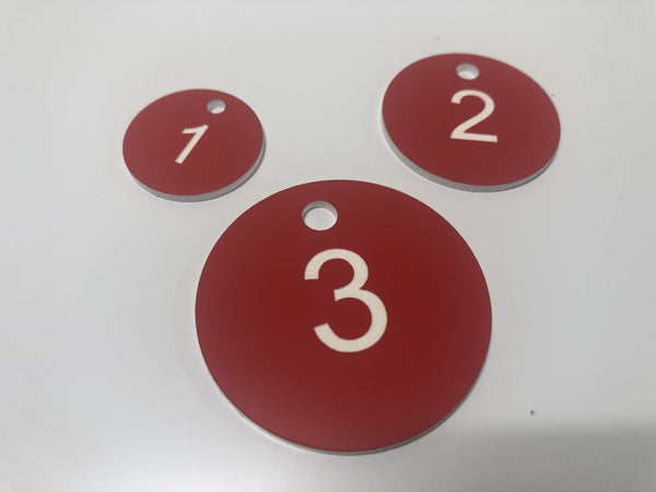 Engraved Valve Tag, RED with WHITE TEXT, Multiple Sizes and Options