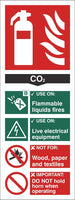 Fire Extinguisher C02 Sign, Self Adhesive Vinyl, 1mm PVC, 5mm Correx Board