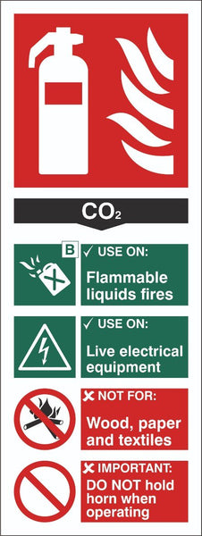 Fire Extinguisher C02 Sign, Self Adhesive Vinyl, 1mm PVC, 5mm Correx Board