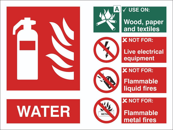Fire Extinguisher Water Sign, Self Adhesive Vinyl, 1mm PVC, 5mm Correx Board