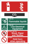 Fire Extinguisher C02 Sign, Self Adhesive Vinyl, 1mm PVC, 5mm Correx Board
