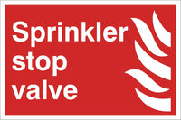 Sprinkler Stop Valve Sign, Self Adhesive Vinyl, 1mm PVC, 5mm Correx Board