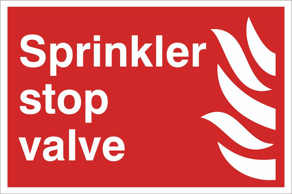 Sprinkler Stop Valve Sign, Self Adhesive Vinyl, 1mm PVC, 5mm Correx Board