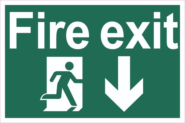 Fire Exit Running Man Down Arrow Sign, Self Adhesive Vinyl, 5mm Correx Board