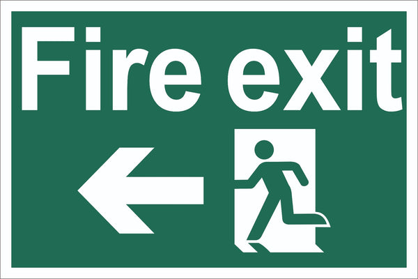 Fire Exit Running Man Left Arrow Sign, Self Adhesive Vinyl, 5mm Correx Board