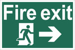 Fire Exit Running Man Right Arrow Sign, Self Adhesive Vinyl, 5mm Correx Board