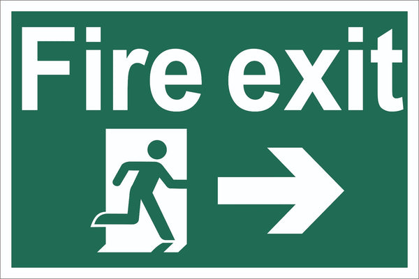 Fire Exit Running Man Right Arrow Sign, Self Adhesive Vinyl, 5mm Correx Board