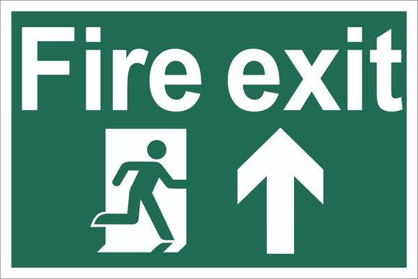 Fire Exit Running Man Up Arrow Sign, Self Adhesive Vinyl, 5mm Correx Board
