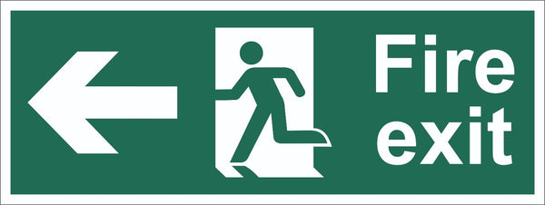 Fire Exit Running Man Arrow Left Sign, Self Adhesive Vinyl, 5mm Correx Board