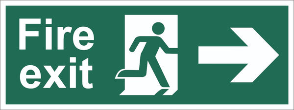 Fire Exit Running Man Arrow Right Sign, Self Adhesive Vinyl, 5mm Correx Board