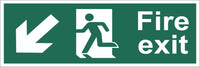 Fire Exit Running Man Arrow Bottom Left Corner Sign, Self Adhesive Vinyl