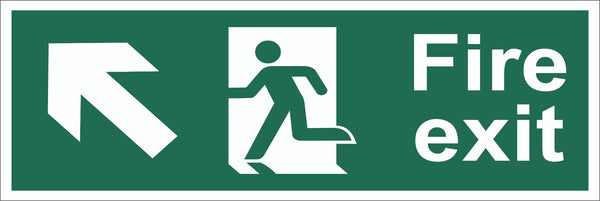 Fire Exit Running Man Arrow Top Left Corner Sign, Self Adhesive Vinyl