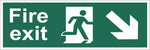 Fire Exit Running Man Arrow Bottom Right Corner Sign, Self Adhesive Vinyl