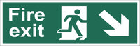 Fire Exit Running Man Arrow Bottom Right Corner Sign, Self Adhesive Vinyl