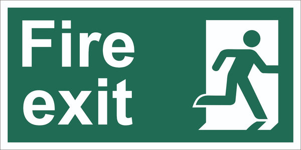 Fire Exit Running Man Right Sign, Self Adhesive Vinyl, 1mm PVC, 5mm Correx Board