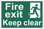 Fire Exit Keep Clear Running Man Sign , Self Adhesive Vinyl, 1mm PVC,