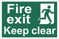 Fire Exit Keep Clear Running Man Sign , Self Adhesive Vinyl, 1mm PVC,
