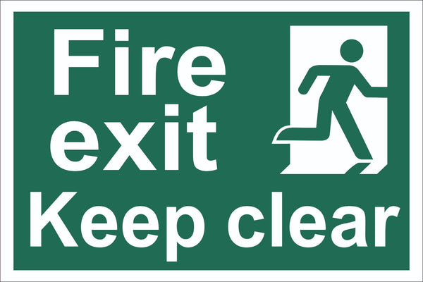 Fire Exit Keep Clear Running Man Sign , Self Adhesive Vinyl, 1mm PVC,