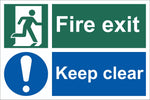 Fire Exit Keep Clear Running Man Sign , Self Adhesive Vinyl, 1mm PVC,