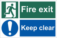 Fire Exit Keep Clear Running Man Sign , Self Adhesive Vinyl, 1mm PVC,