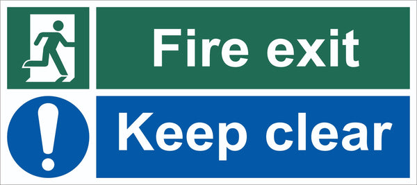 Fire Exit Keep Clear Running Man Sign , Self Adhesive Vinyl, 1mm PVC,