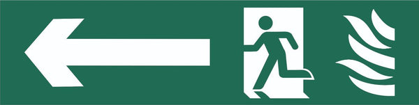 Fire Flames Running Man Arrow Left Sign, Self Adhesive Vinyl, 1mm PVC,