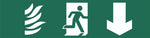 Fire Flames Running Man Arrow Down Sign, Self Adhesive Vinyl, 1mm PVC,