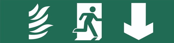 Fire Flames Running Man Arrow Down Sign, Self Adhesive Vinyl, 1mm PVC,