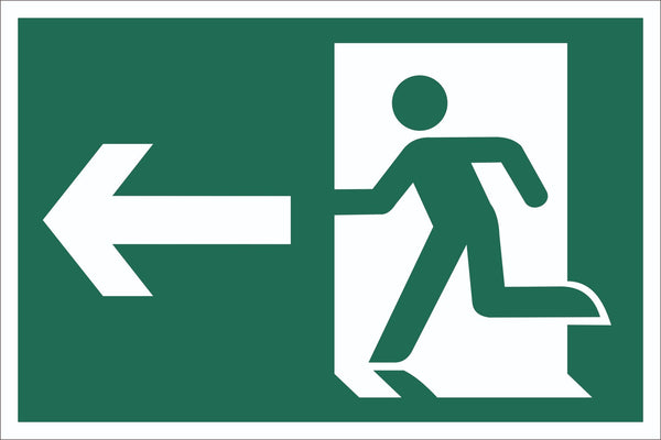 Running Man Arrow Left Sign, Self Adhesive Vinyl, 1mm PVC, 5mm Correx Board