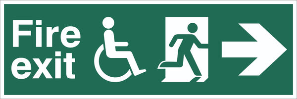 Fire Exit Wheelchair Running Man Arrow Right Sign, Self Adhesive Vinyl,