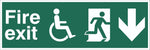 Fire Exit Wheelchair Running Man Arrow Down Sign, Self Adhesive Vinyl, 1mm PVC,